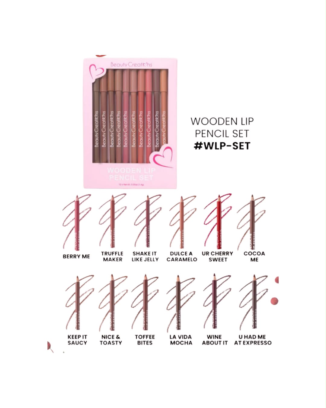 Beauty Creations - Wooden Lip Pencil set (12 Lápices)