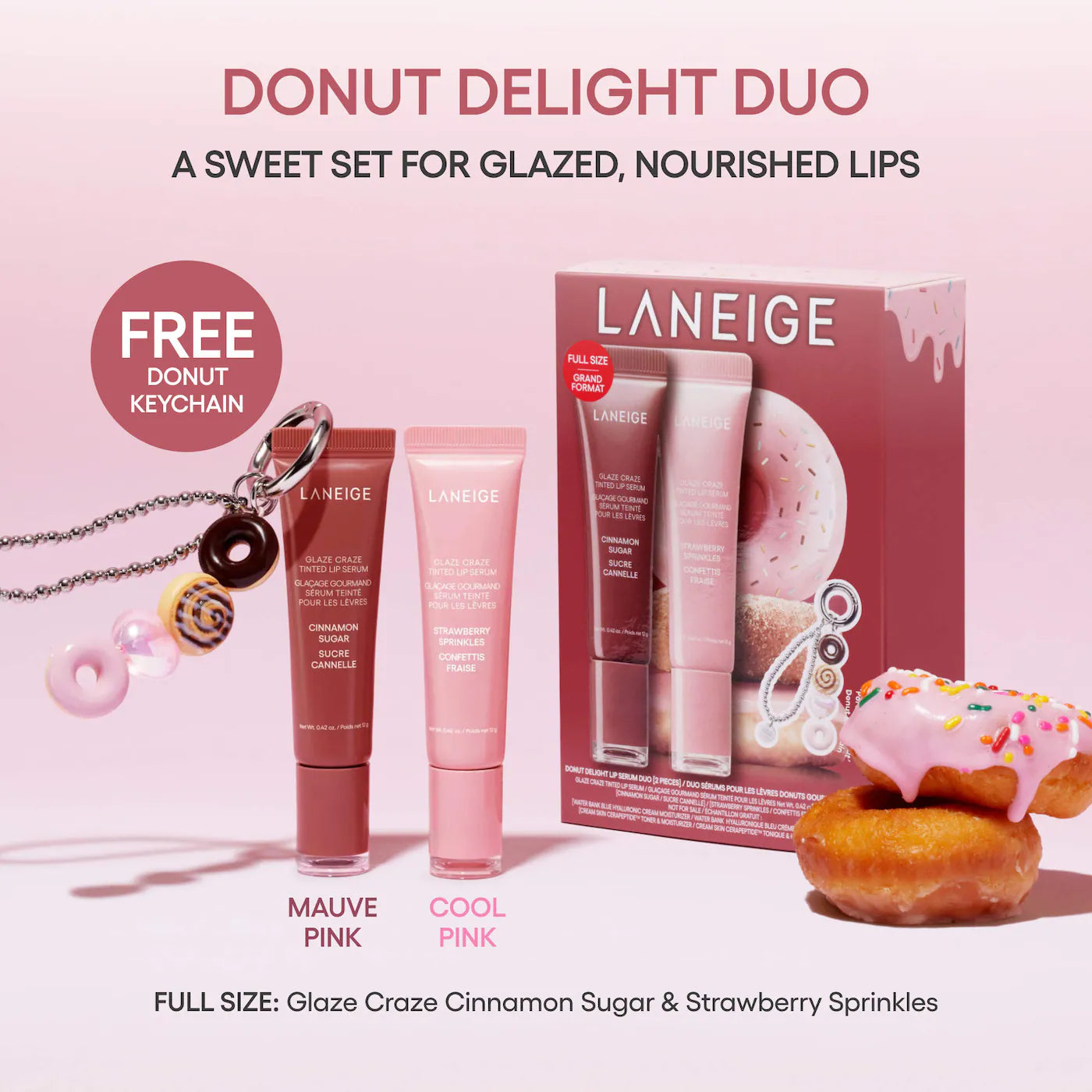 LANEIGE  Glaze Craze Donut Delight Hydrating Tinted Lip Serum Duo